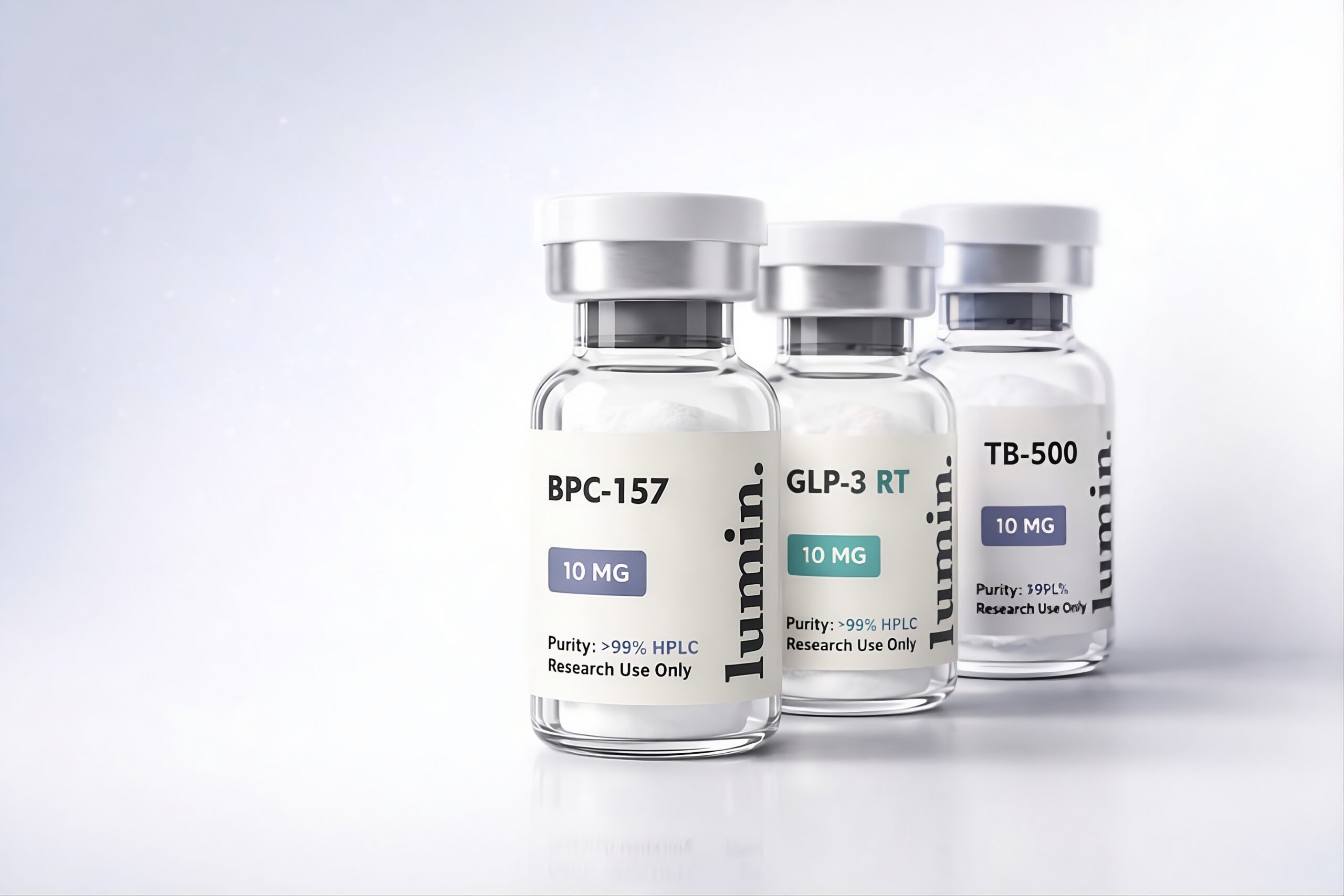 Lumin Research peptide vials BPC-157 GLP-3 RT TB-500